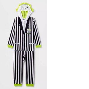 *Beetlejuice Pajamas 4/5 Hooded 1 Pc Footless Union Suit Fleece Sleeper Boys